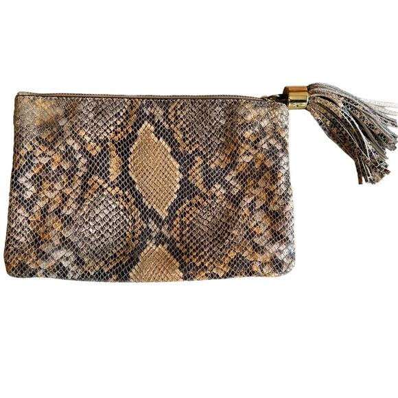 GILI Leather clutch bag Snake Print tassel detail - Picture 1 of 7